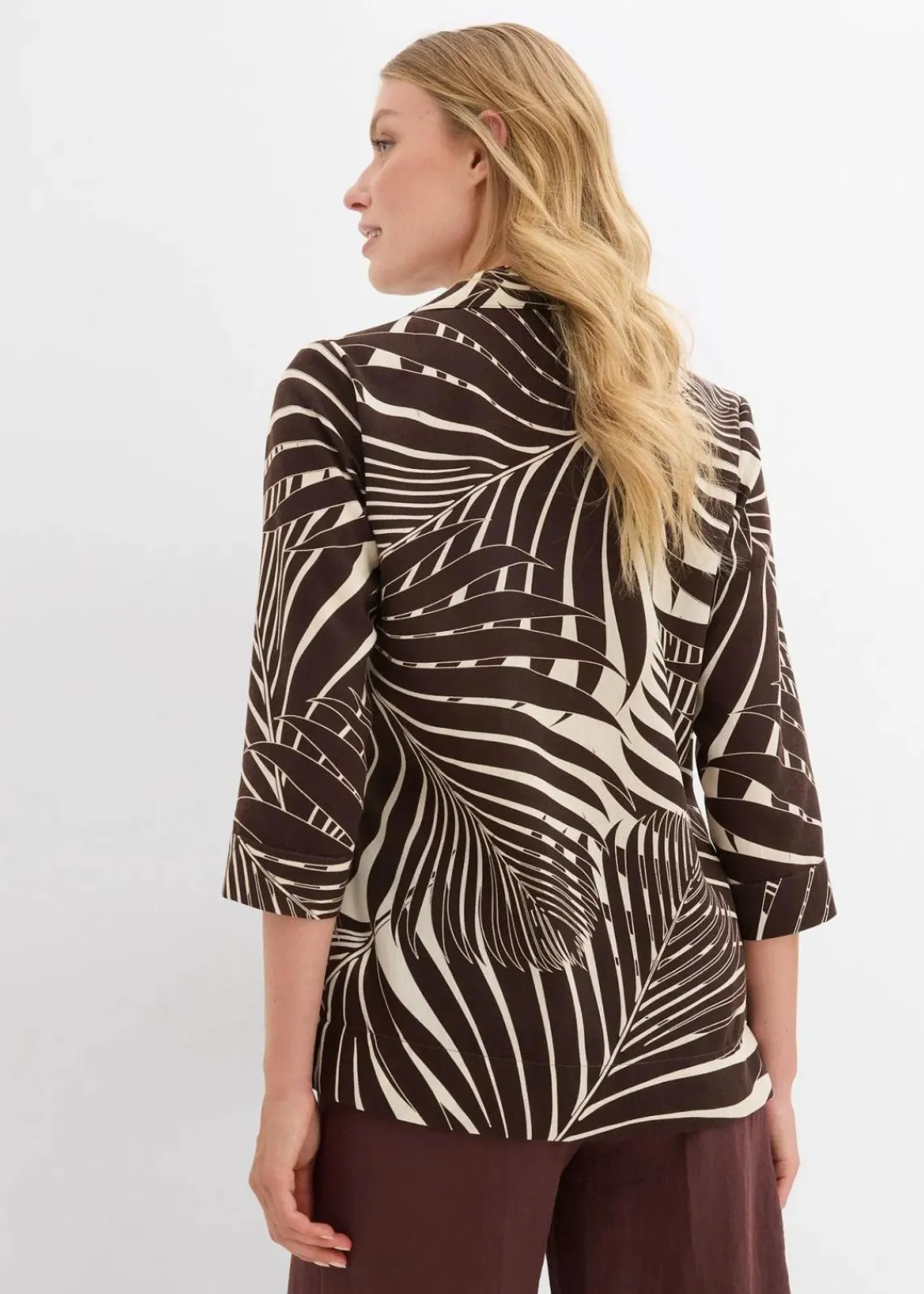 bonprix Bekleidung·Jacken & Mäntel|Blusen & Tuniken^Kimono-Bluse in Leinenoptik natur/dunkelbraun bedruckt