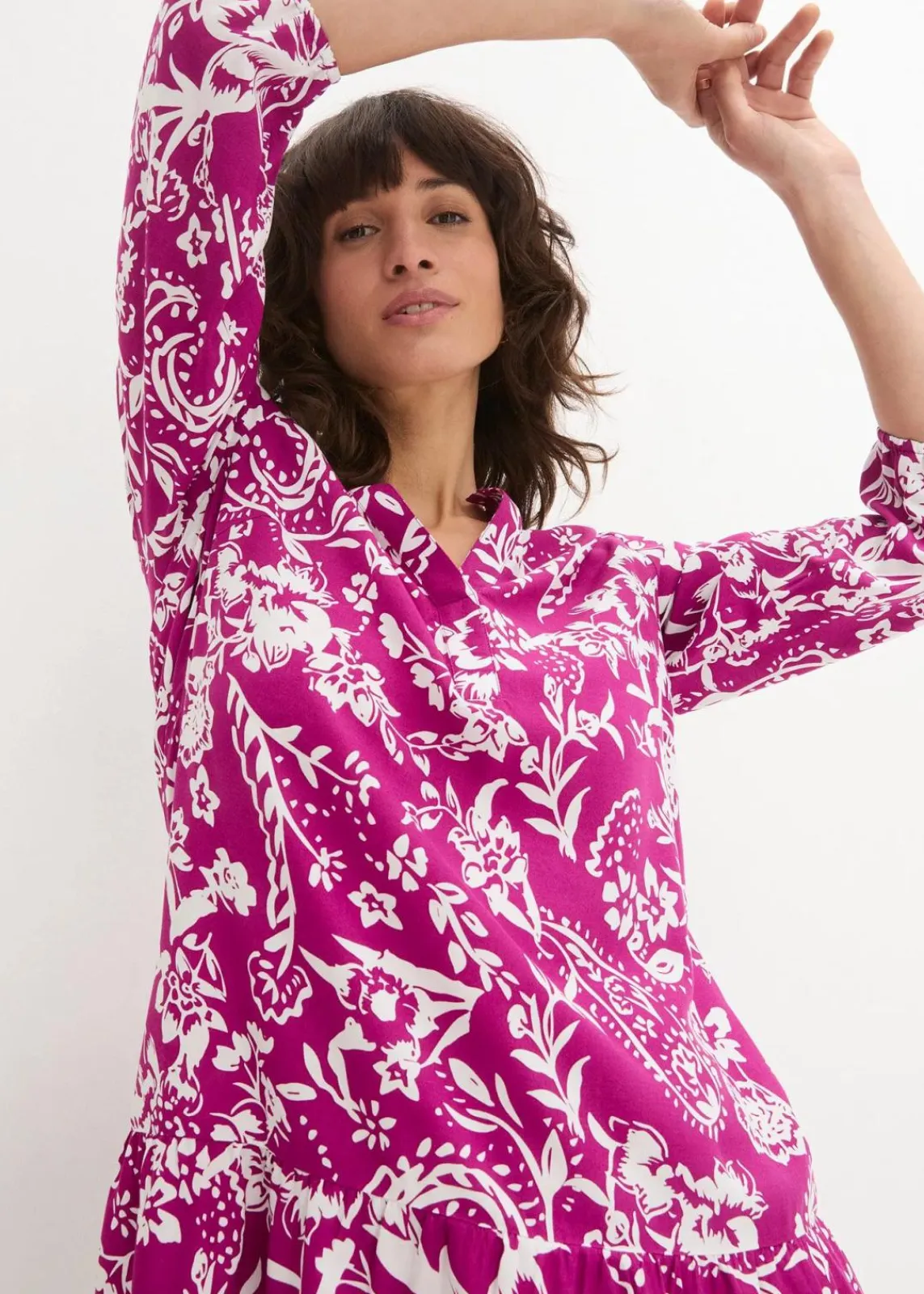 bonprix Kleider|Bekleidung·Pullover & Strickjacken^Kleid violettorchidee/wollweiß bedruckt