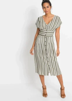bonprix Bekleidung·Pullover & Strickjacken|Kleider^Kleid oliv/weiß gestreift