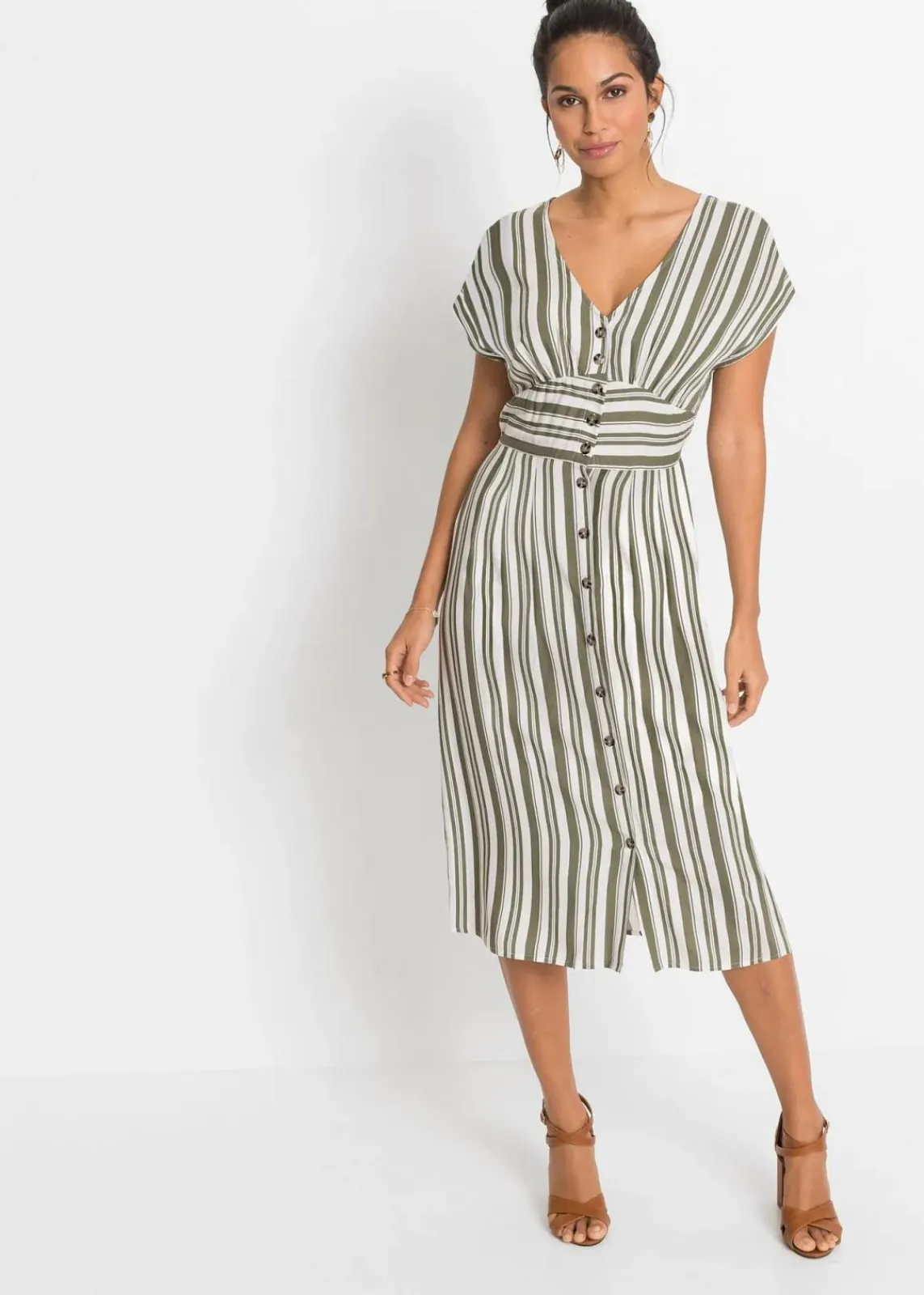 bonprix Bekleidung·Pullover & Strickjacken|Kleider^Kleid oliv/weiß gestreift