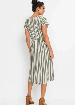 bonprix Bekleidung·Pullover & Strickjacken|Kleider^Kleid oliv/weiß gestreift