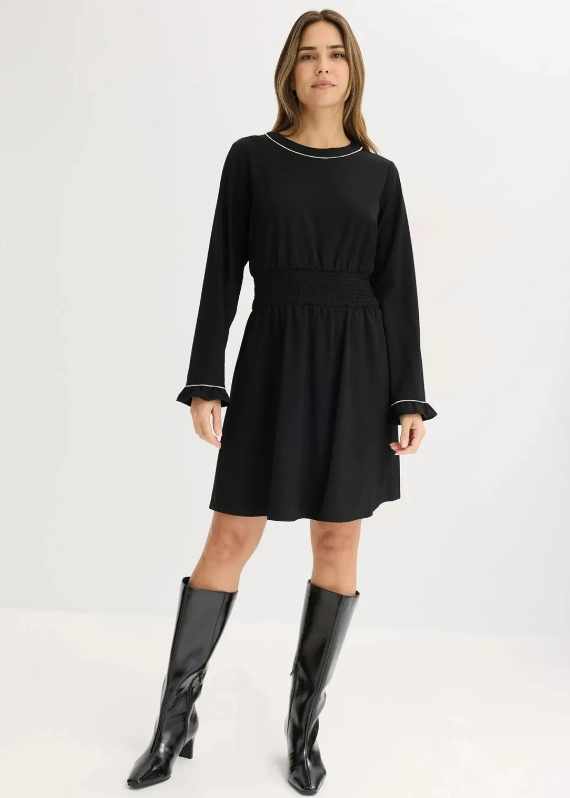 bonprix Bekleidung·Pullover & Strickjacken|Kleider^Kleid schwarz/wollweiß