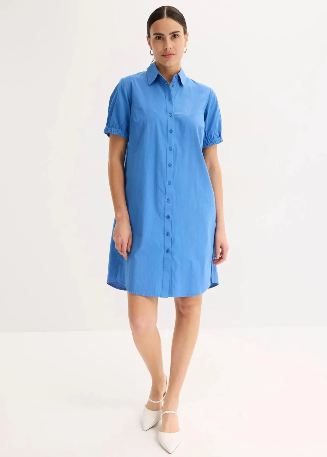 bonprix Bekleidung·Pullover & Strickjacken|Kleider^Kleid aus Baumwoll- Popeline mittelblau