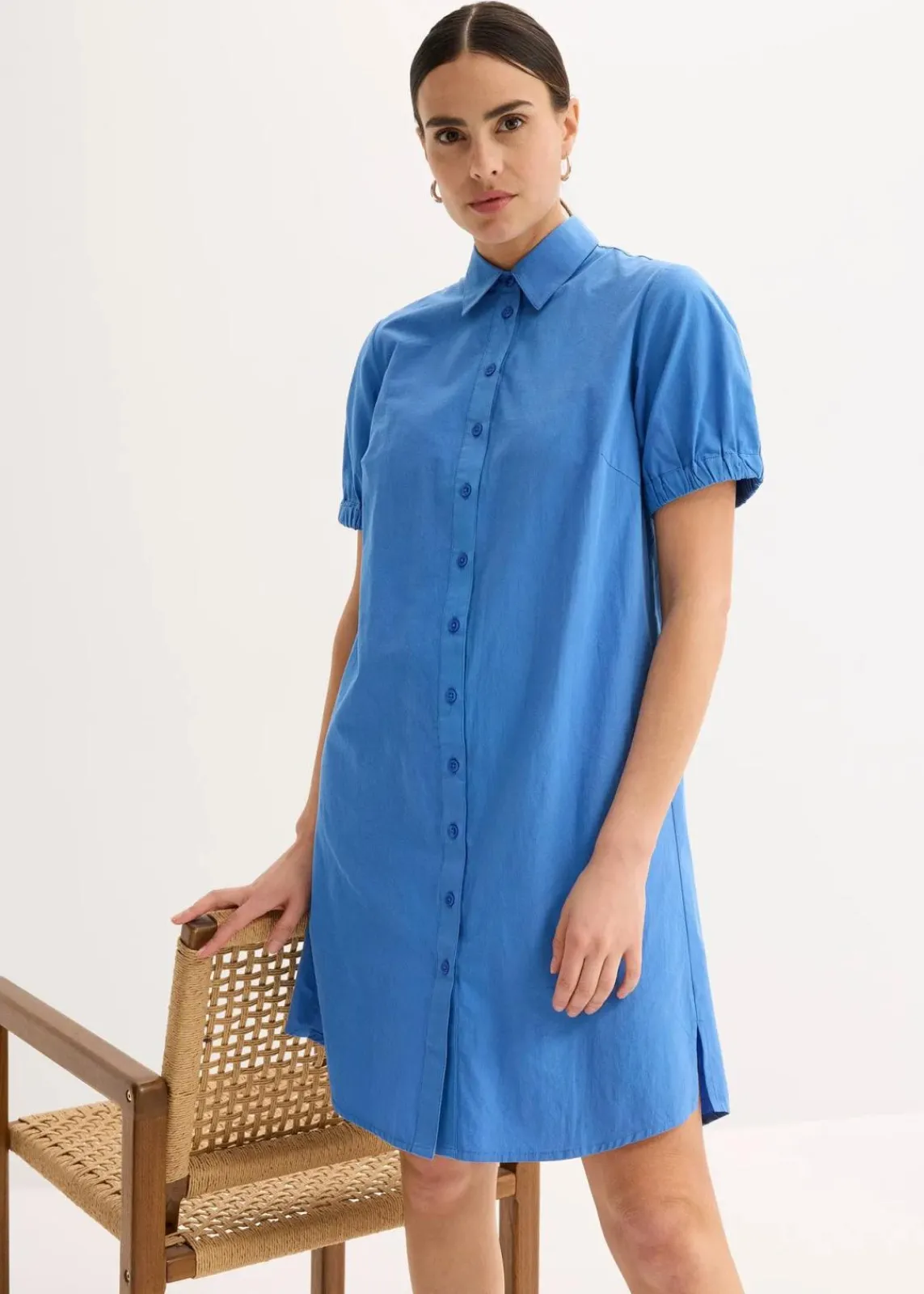 bonprix Bekleidung·Pullover & Strickjacken|Kleider^Kleid aus Baumwoll- Popeline mittelblau