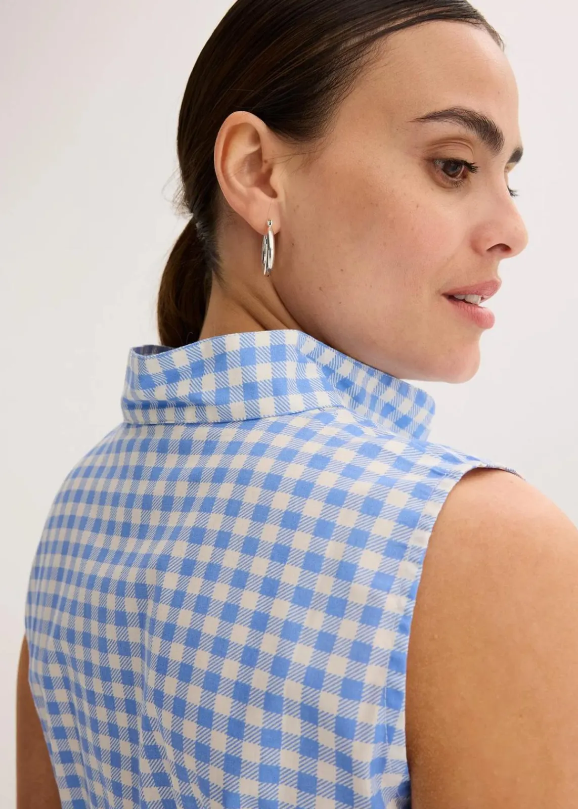 bonprix Bekleidung·Pullover & Strickjacken|Kleider^Kleid aus Baumwoll-Popeline mittelblau/wollweiß kariert