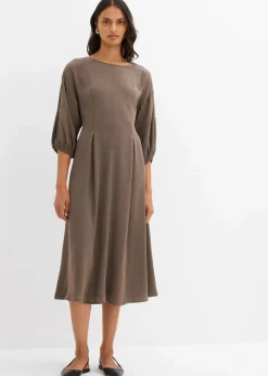 bonprix Kleider|Bekleidung·Pullover & Strickjacken^Kleid aus Crinkleware lehmbraun