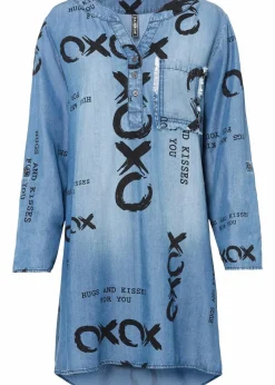 bonprix Nachhaltigere Materialien|Kleider^Kleid aus fließendem Lyocell blau denim bedruckt