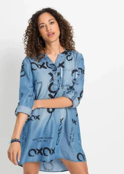 bonprix Nachhaltigere Materialien|Kleider^Kleid aus fließendem Lyocell blau denim bedruckt