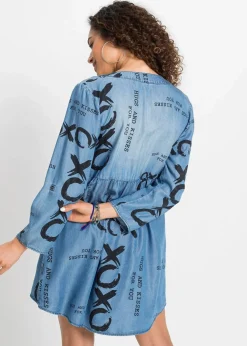 bonprix Nachhaltigere Materialien|Kleider^Kleid aus fließendem Lyocell blau denim bedruckt