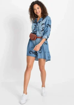 bonprix Nachhaltigere Materialien|Kleider^Kleid aus fließendem Lyocell blau denim bedruckt