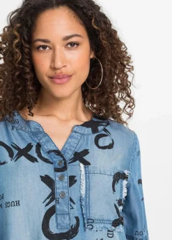 bonprix Nachhaltigere Materialien|Kleider^Kleid aus fließendem Lyocell blau denim bedruckt