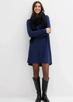 bonprix Kleider|Bekleidung·Pullover & Strickjacken^Kleid aus fließendem Viskose-Mix dunkelblau