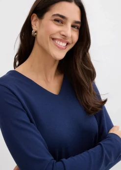 bonprix Kleider|Bekleidung·Pullover & Strickjacken^Kleid aus fließendem Viskose-Mix dunkelblau