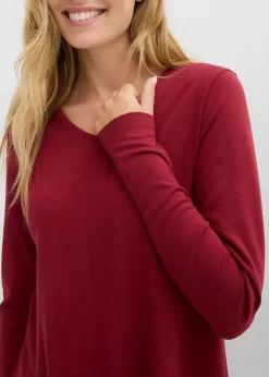 bonprix Bekleidung·Pullover & Strickjacken|Kleider^Kleid aus fließendem Viskose-Mix pflaumenrot