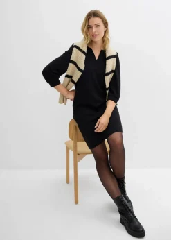 bonprix Bekleidung·Pullover & Strickjacken|Kleider^Kleid aus fließendem Viskose-Mix schwarz