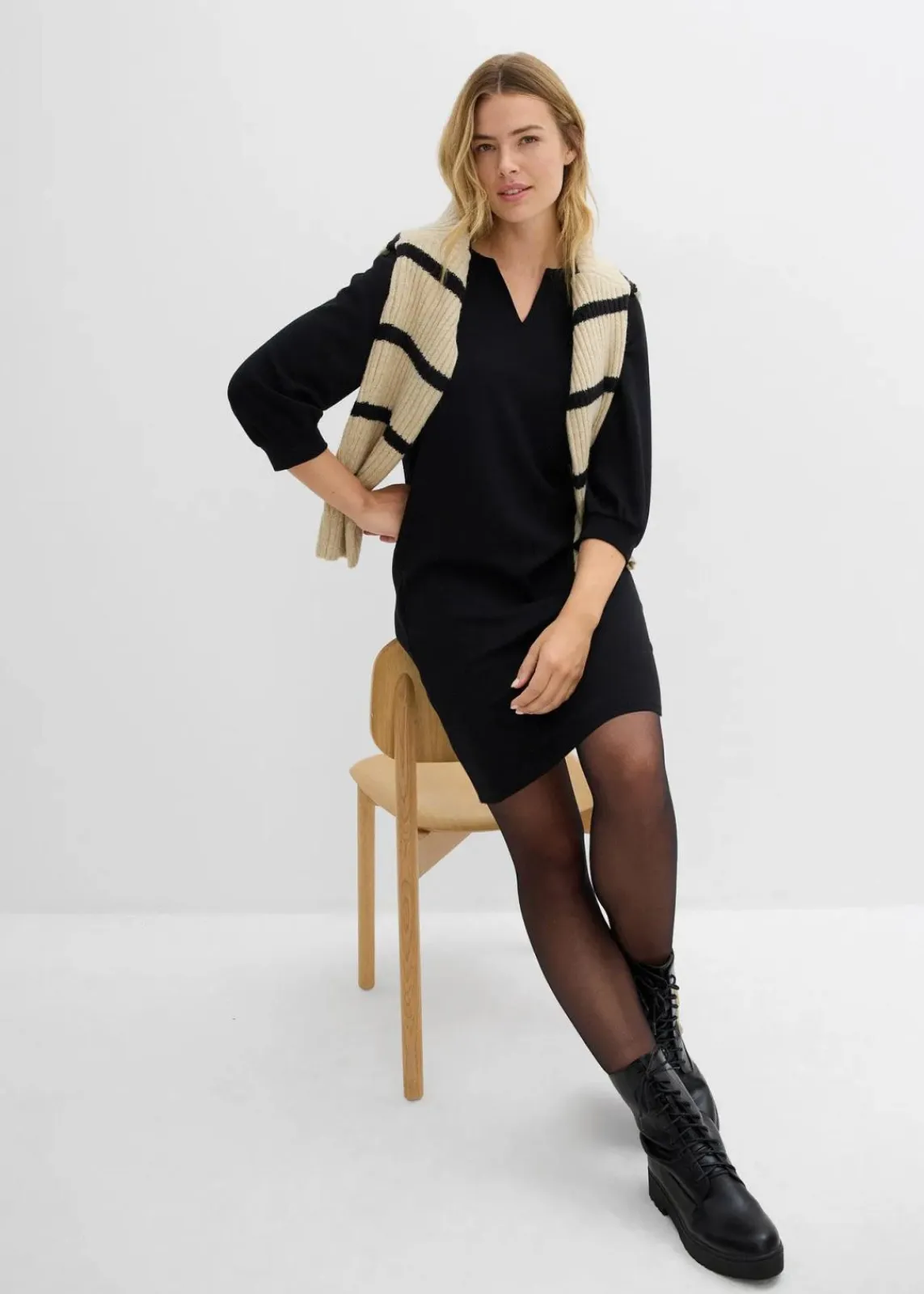 bonprix Bekleidung·Pullover & Strickjacken|Kleider^Kleid aus fließendem Viskose-Mix schwarz