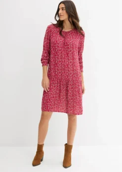 bonprix Kleider|Nachhaltigere Materialien^Kleid aus fließender Viskose beerenrot geblümt