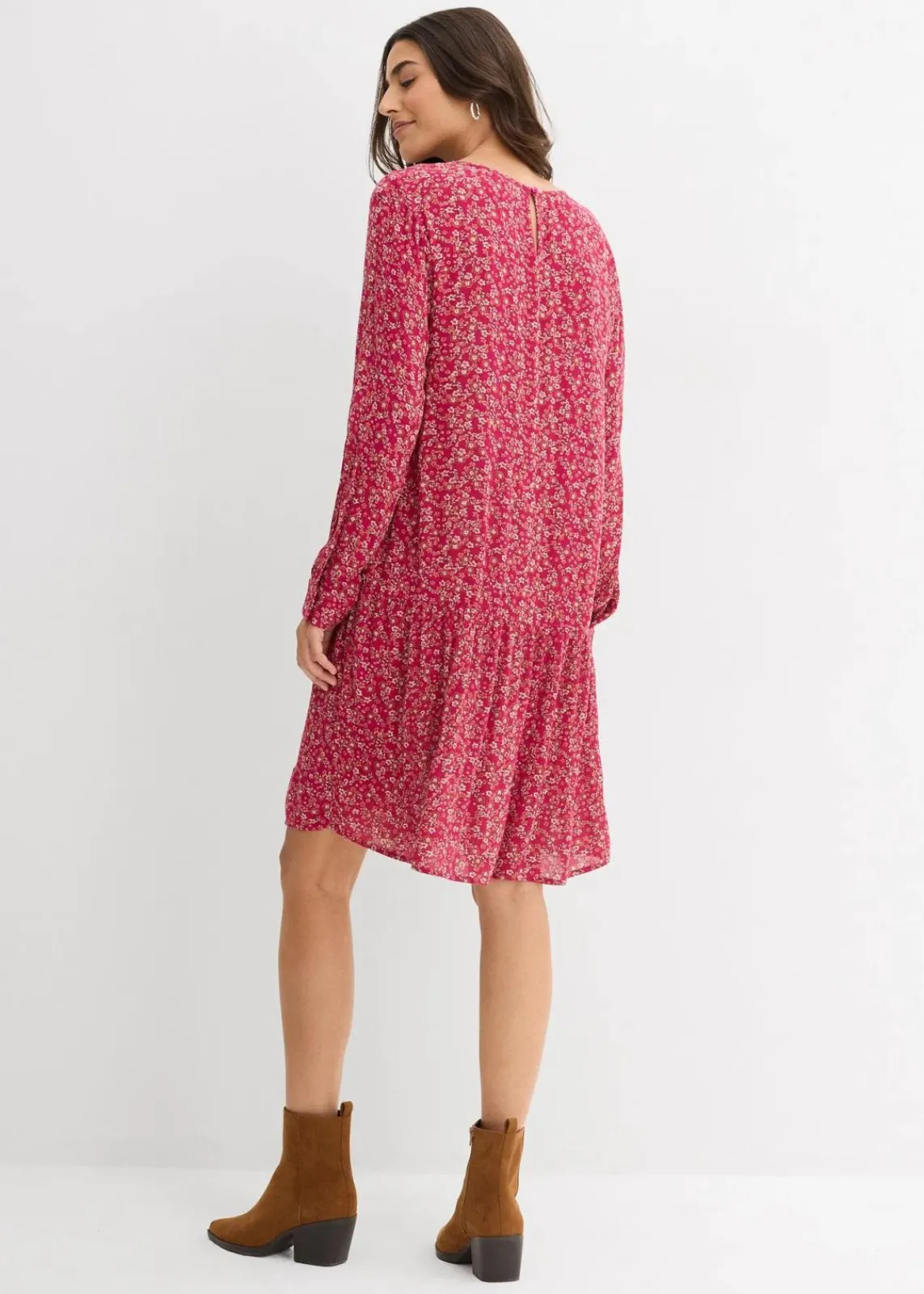 bonprix Kleider|Nachhaltigere Materialien^Kleid aus fließender Viskose beerenrot geblümt