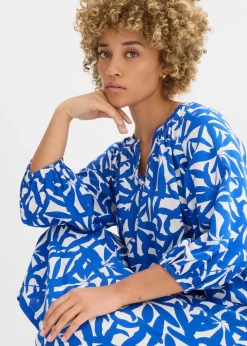 bonprix Kleider|Bekleidung·Pullover & Strickjacken^Kleid aus fließender Viskose arktikblau bedruckt