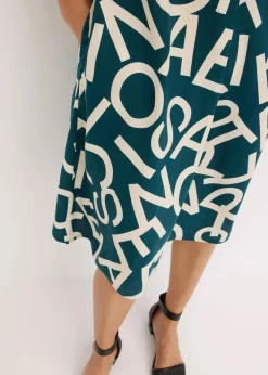 bonprix Kleider^Kleid aus fließender Viskose pfeffergrün/kieselbeige graphisch bedruckt