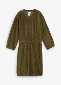 bonprix Bekleidung·Pullover & Strickjacken|Kleider^Kleid aus Jersey-Cord dunkeloliv
