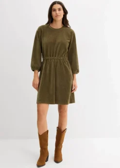 bonprix Bekleidung·Pullover & Strickjacken|Kleider^Kleid aus Jersey-Cord dunkeloliv