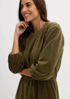 bonprix Bekleidung·Pullover & Strickjacken|Kleider^Kleid aus Jersey-Cord dunkeloliv