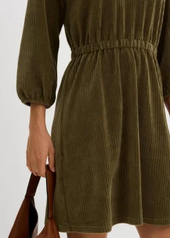 bonprix Bekleidung·Pullover & Strickjacken|Kleider^Kleid aus Jersey-Cord dunkeloliv