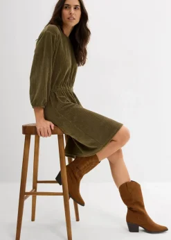 bonprix Bekleidung·Pullover & Strickjacken|Kleider^Kleid aus Jersey-Cord dunkeloliv