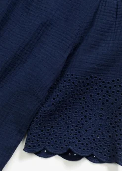 bonprix Kleider|Bekleidung·Pullover & Strickjacken^Kleid aus Musselin mit Lochstickerei dunkelblau
