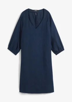 bonprix Bekleidung·Pullover & Strickjacken|Premium^Kleid aus reinem Leinen, 3/4 Arm dunkelblau