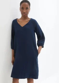bonprix Bekleidung·Pullover & Strickjacken|Premium^Kleid aus reinem Leinen, 3/4 Arm dunkelblau