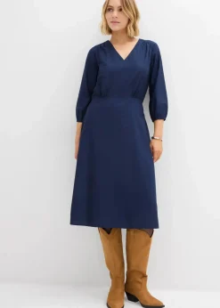 bonprix Bekleidung·Pullover & Strickjacken|Kleider^Kleid aus reiner Baumwolle dunkelblau