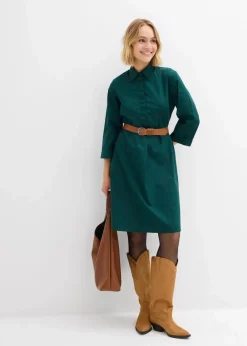 bonprix Bekleidung·Pullover & Strickjacken|Kleider^Kleid aus reiner Baumwolle tiefgrün
