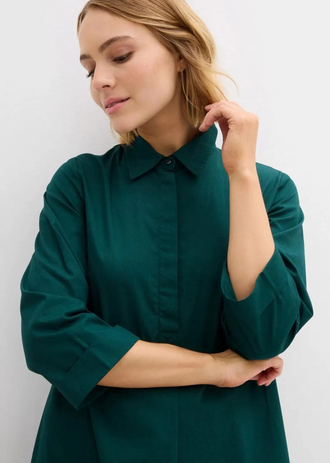 bonprix Bekleidung·Pullover & Strickjacken|Kleider^Kleid aus reiner Baumwolle tiefgrün