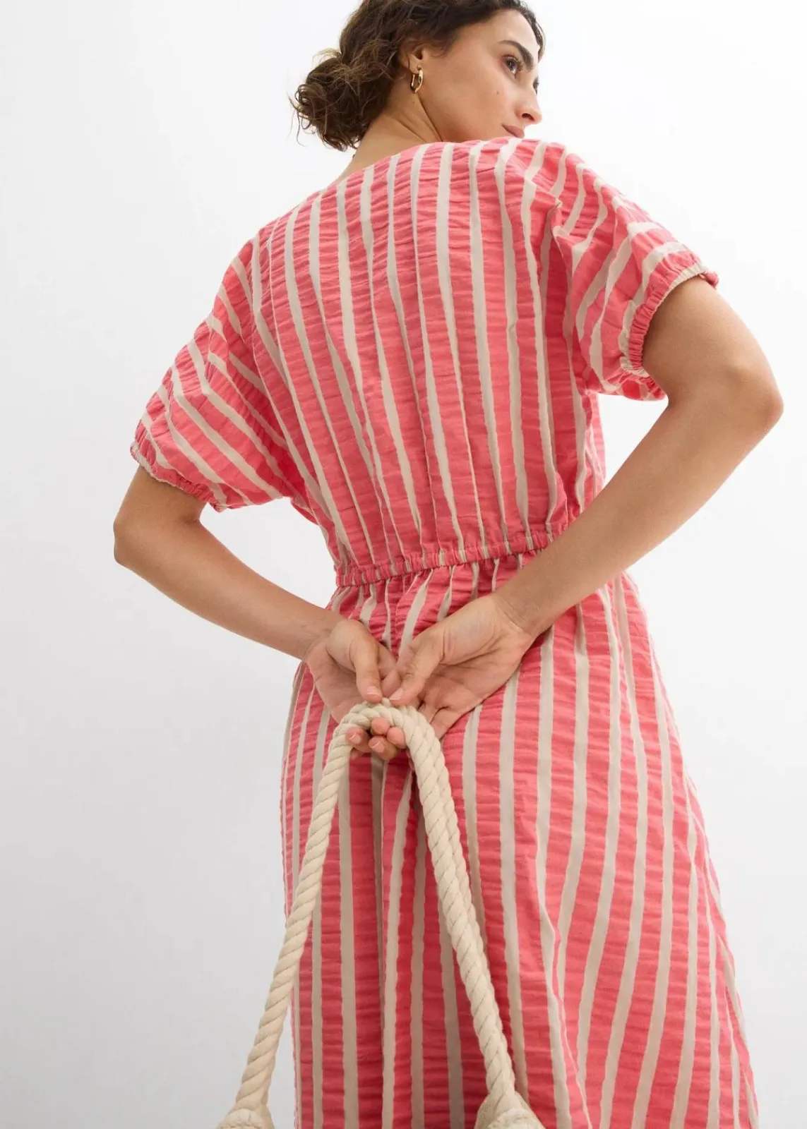 bonprix Bekleidung·Pullover & Strickjacken|Kleider^Kleid aus reiner Baumwolle hellpink/hellsand