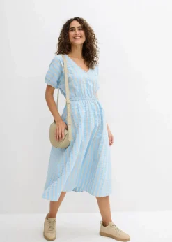 bonprix Kleider|Bekleidung·Pullover & Strickjacken^Kleid aus reiner Baumwolle hellblau/hellsand