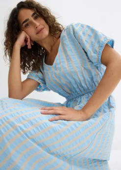 bonprix Kleider|Bekleidung·Pullover & Strickjacken^Kleid aus reiner Baumwolle hellblau/hellsand