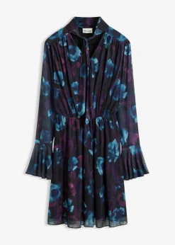 bonprix Bekleidung·Pullover & Strickjacken|Kleider^Kleid aus softem Mesh dunkellila/schwarz/petrol floral