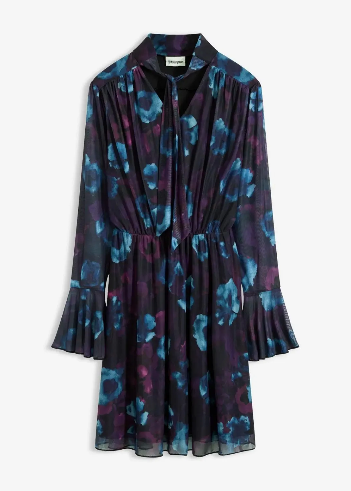 bonprix Bekleidung·Pullover & Strickjacken|Kleider^Kleid aus softem Mesh dunkellila/schwarz/petrol floral