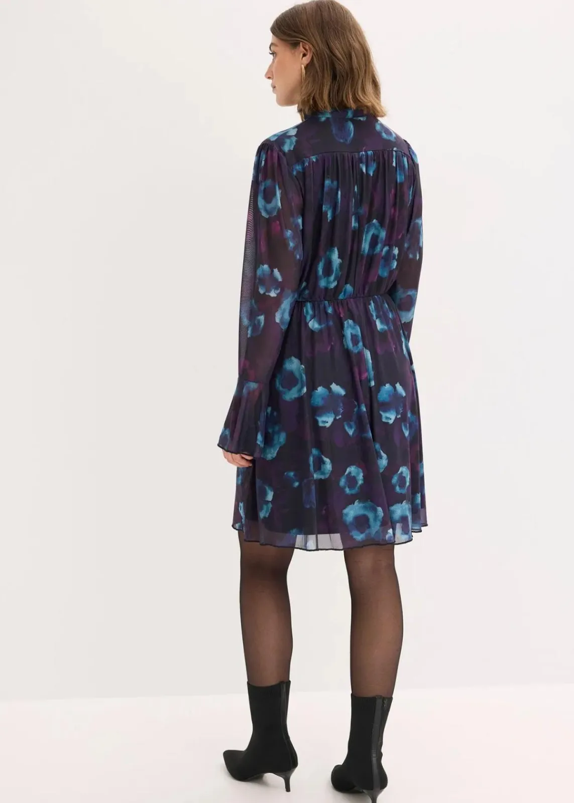 bonprix Bekleidung·Pullover & Strickjacken|Kleider^Kleid aus softem Mesh dunkellila/schwarz/petrol floral