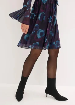 bonprix Bekleidung·Pullover & Strickjacken|Kleider^Kleid aus softem Mesh dunkellila/schwarz/petrol floral
