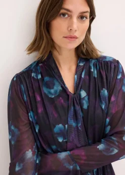 bonprix Bekleidung·Pullover & Strickjacken|Kleider^Kleid aus softem Mesh dunkellila/schwarz/petrol floral