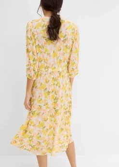 bonprix Bekleidung·Pullover & Strickjacken|Kleider^Kleid aus strukturiertem Crinkle weiß/tulpengelb/mattpistazie/helllachs/melba/limone/moosgrün floral