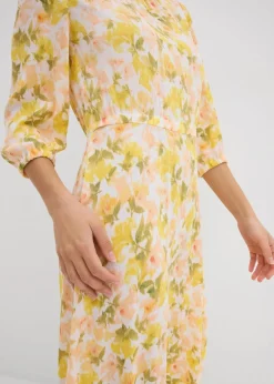 bonprix Bekleidung·Pullover & Strickjacken|Kleider^Kleid aus strukturiertem Crinkle weiß/tulpengelb/mattpistazie/helllachs/melba/limone/moosgrün floral