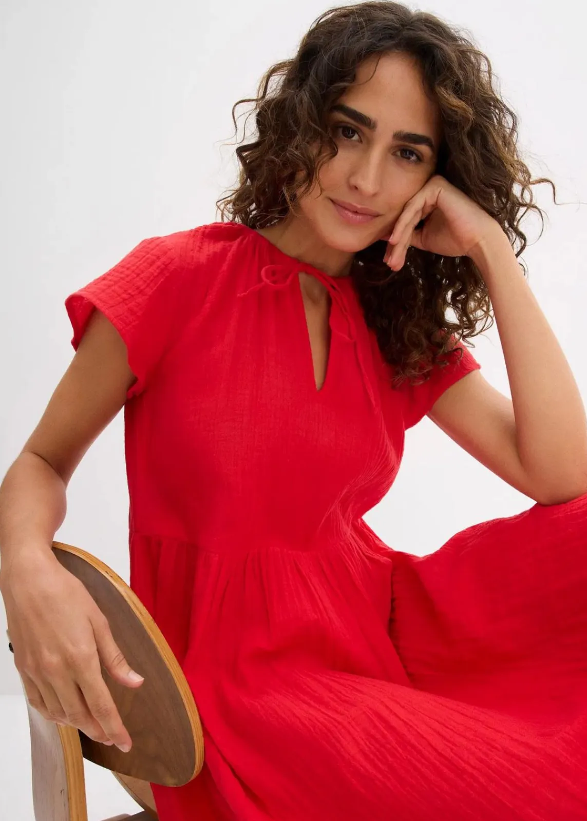 bonprix Bekleidung·Pullover & Strickjacken|Kleider^Kleid aus weichem Musselin erdbeere