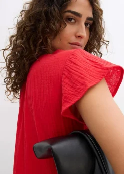 bonprix Bekleidung·Pullover & Strickjacken|Kleider^Kleid aus weichem Musselin erdbeere