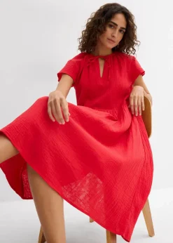 bonprix Bekleidung·Pullover & Strickjacken|Kleider^Kleid aus weichem Musselin erdbeere