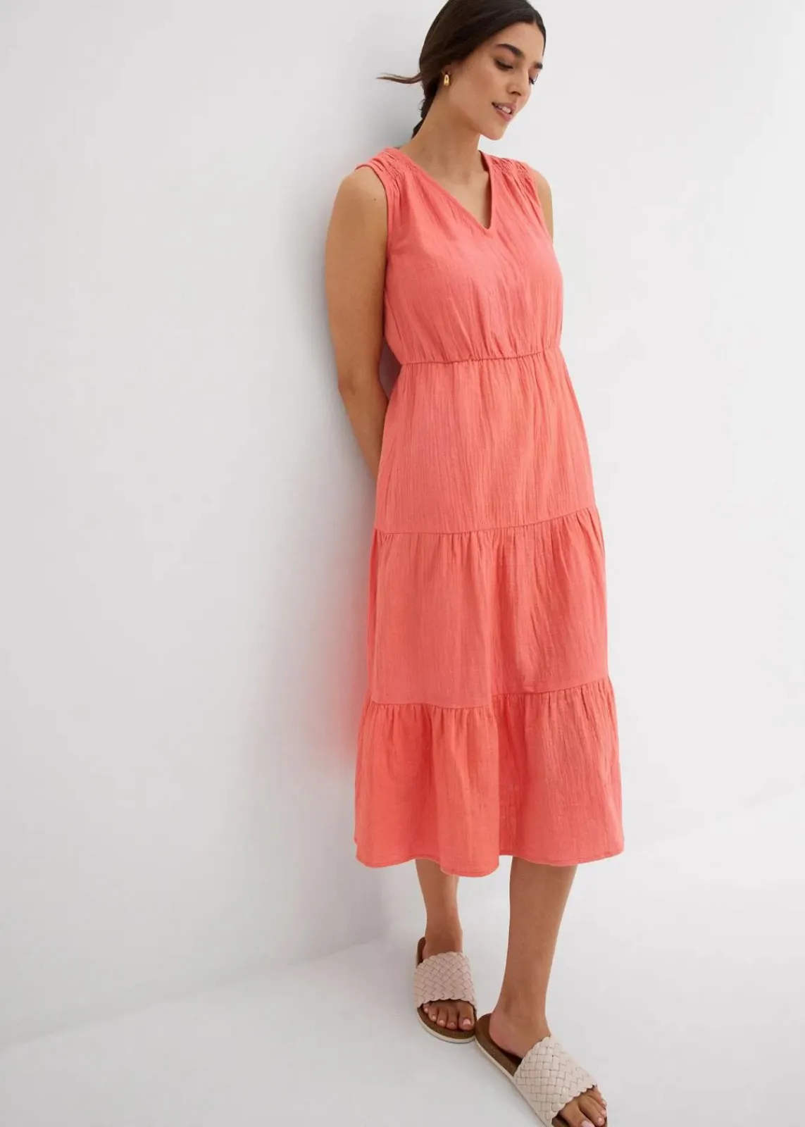 bonprix Kleider|Bekleidung·Pullover & Strickjacken^Kleid aus weichem Musselin helllachs