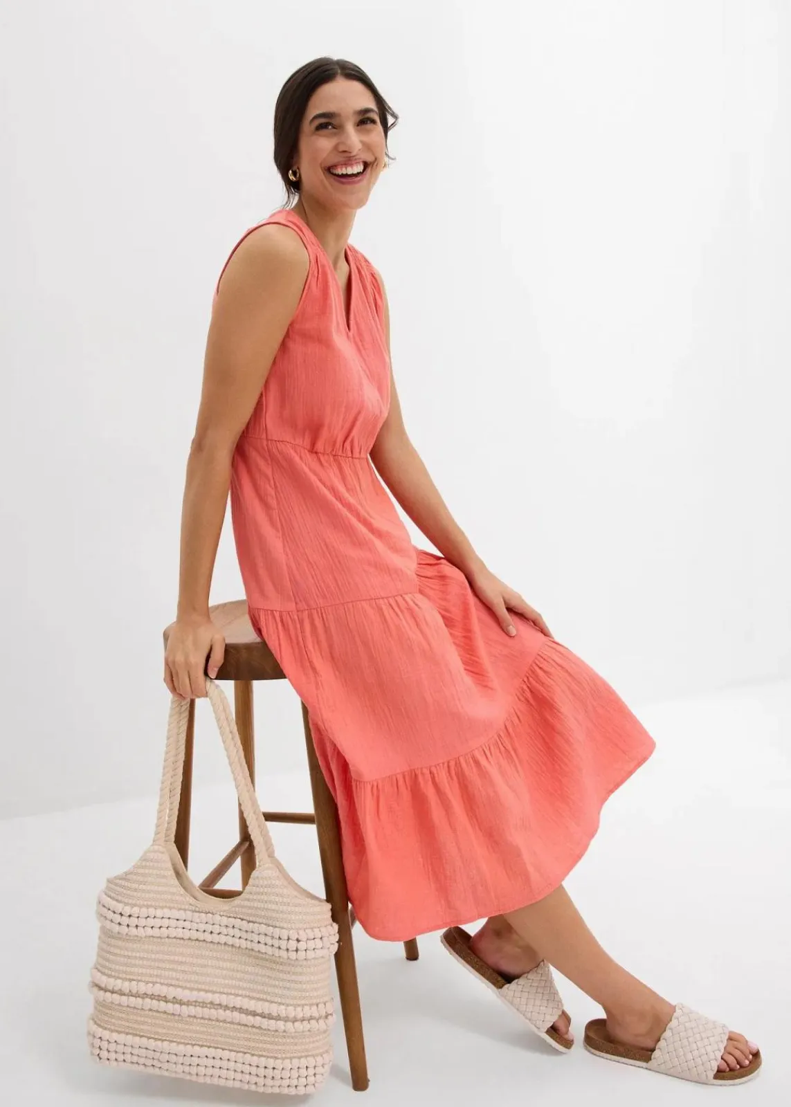 bonprix Kleider|Bekleidung·Pullover & Strickjacken^Kleid aus weichem Musselin helllachs